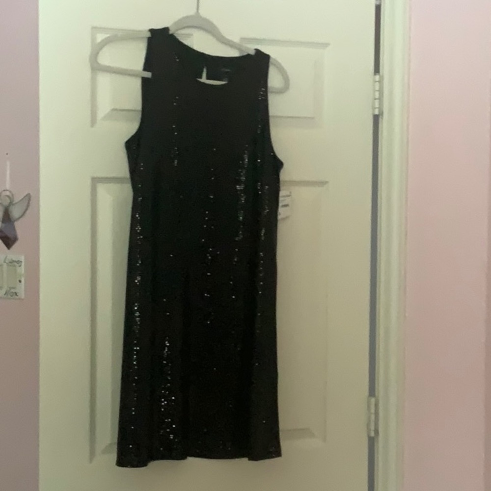 Halogen Black Sequin Midi Dress, fully lined